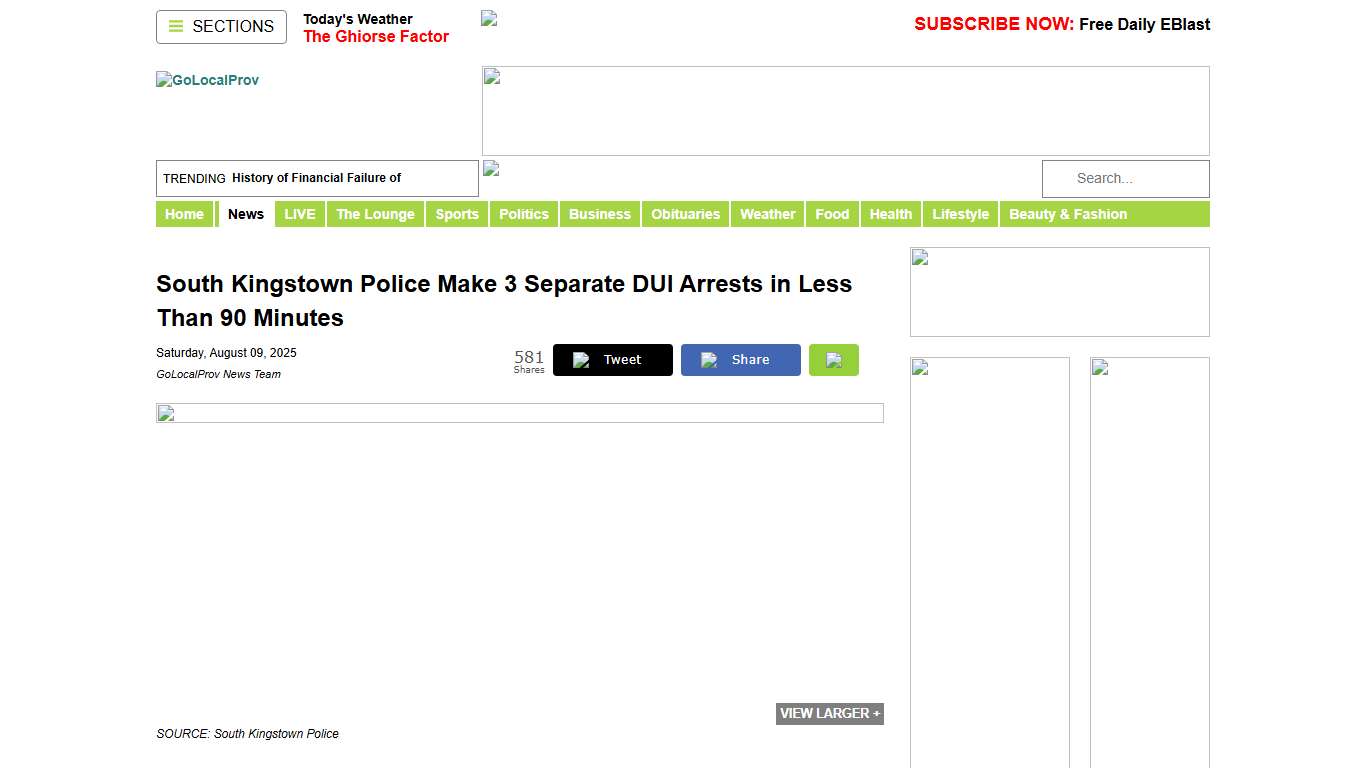 GoLocalProv | South Kingstown Police Make 3 Separate DUI Arrests in Less Than 90 Minutes